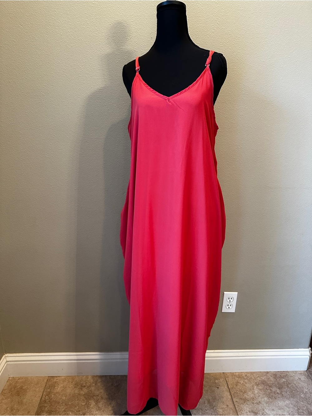 Vibrant Coral Pink Sleeveless Maxi Dress